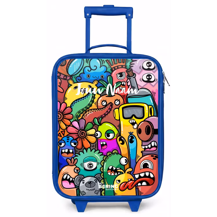 Kinderkoffer - Blauw - Expressief en druk patroon met monsters — 1