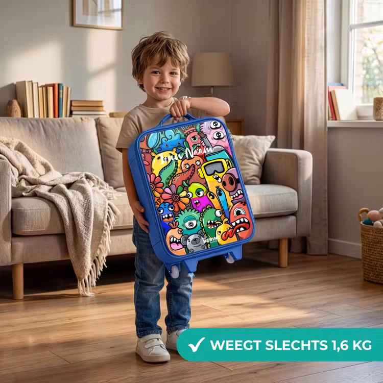 Kinderkoffer - Blauw - Expressief en druk patroon met monsters — 2