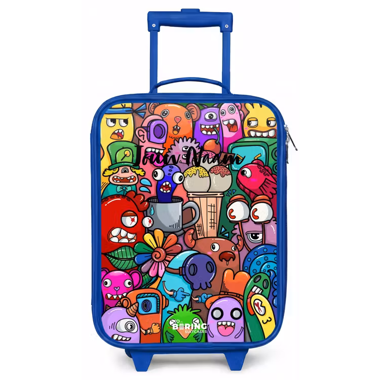 Kinderkoffer - Blauw - Monsters, bloemen en ijsje patroon — 1