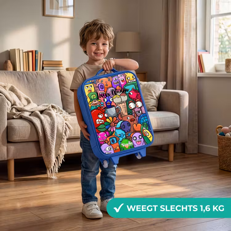 Kinderkoffer - Blauw - Monsters, bloemen en ijsje patroon — 2
