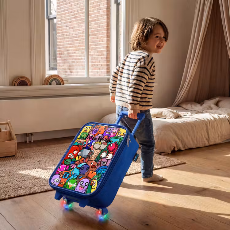 Kinderkoffer - Blauw - Monsters, bloemen en ijsje patroon — 3