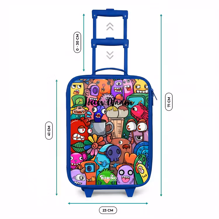 Kinderkoffer - Blauw - Monsters, bloemen en ijsje patroon — 6