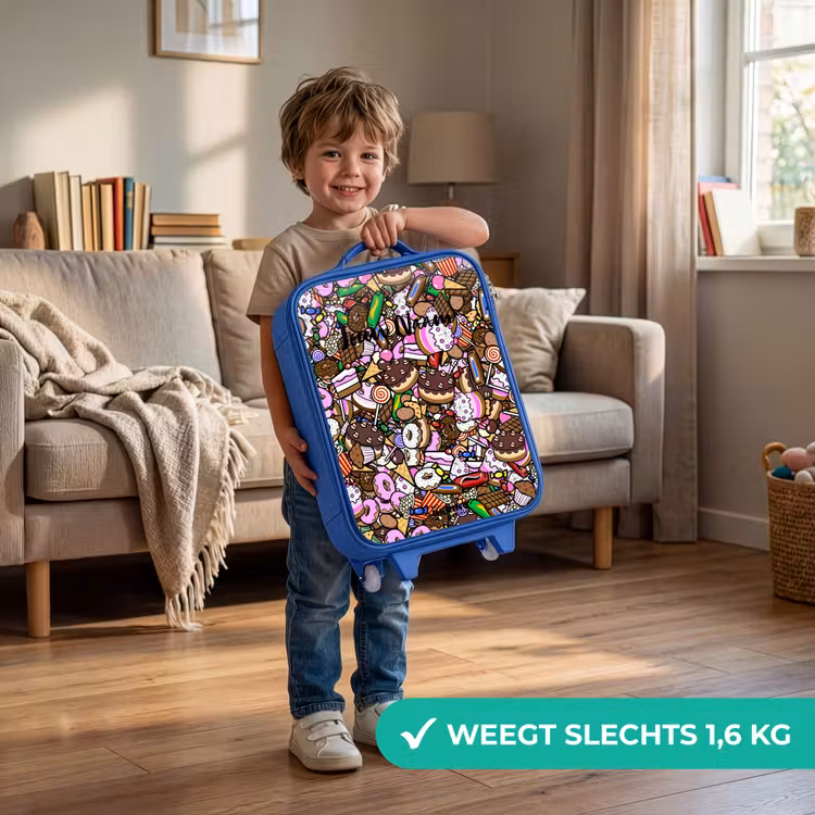 Kinderkoffer - Blauw - Overvol patroon met lekkernijen — 2