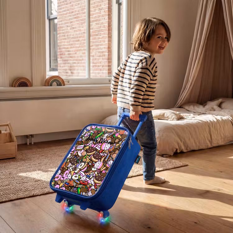 Kinderkoffer - Blauw - Overvol patroon met lekkernijen — 3