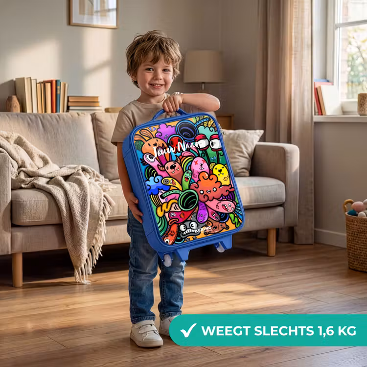 Kinderkoffer - Blauw - Vrolijke monsterchaos — 2