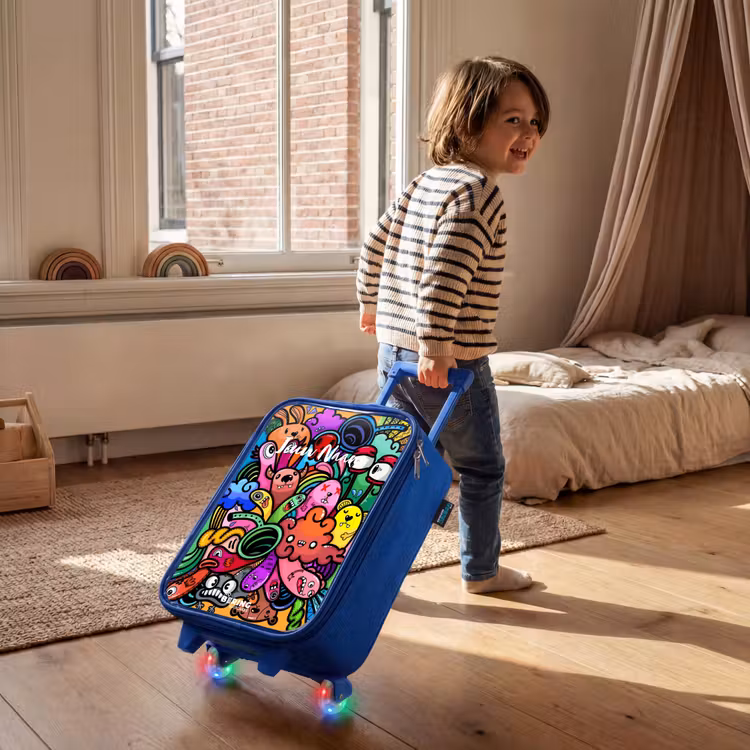 Kinderkoffer - Blauw - Vrolijke monsterchaos — 3