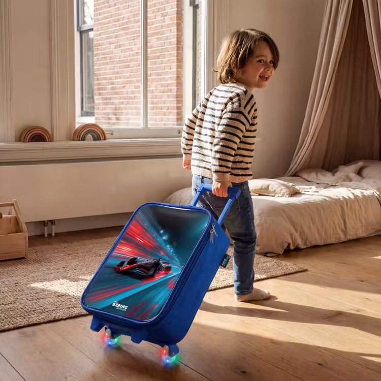 Kinderkoffer - Blauw - Raceauto - Baan - Neon - Verlichting — 3