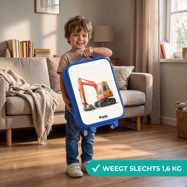 Kinderkoffer - Blauw - Graafmachine - Getekend - Oranje — 2