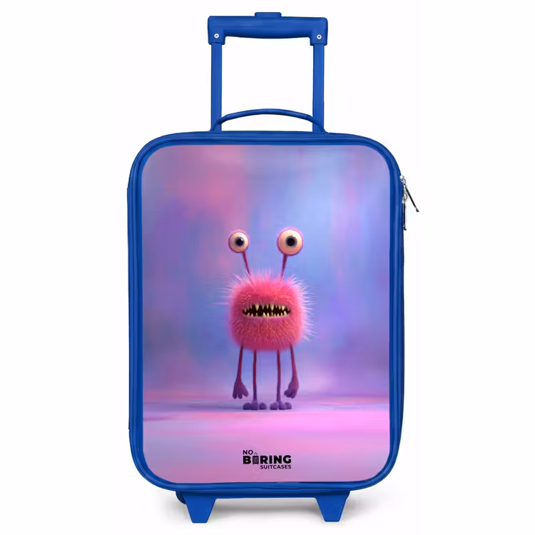 Kinderkoffer - Blauw - Roze harig monster met grote ogen — 1