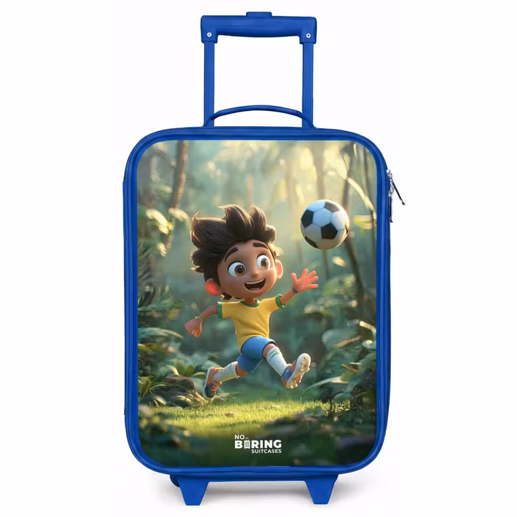 Kinderkoffer - Blauw - Voetballende Jongen in Jungle