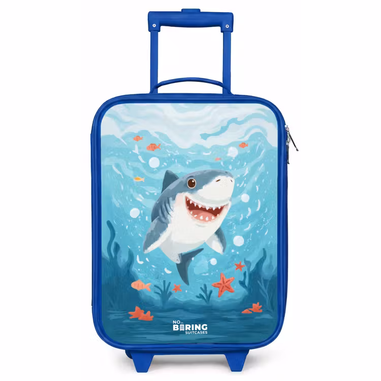 Kinderkoffer - Blauw - Haai met Zeesterren Cartoon