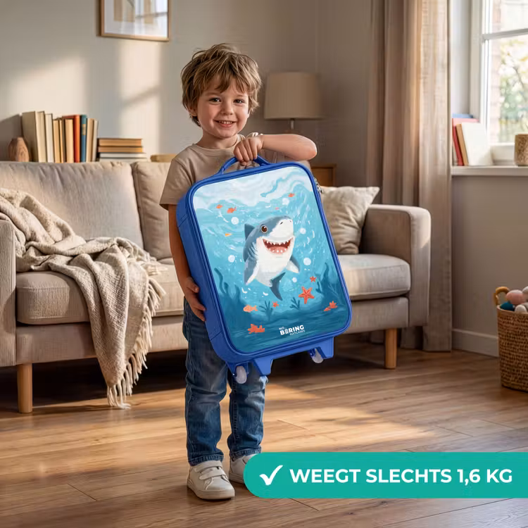 Kinderkoffer - Blauw - Haai met Zeesterren Cartoon — 2