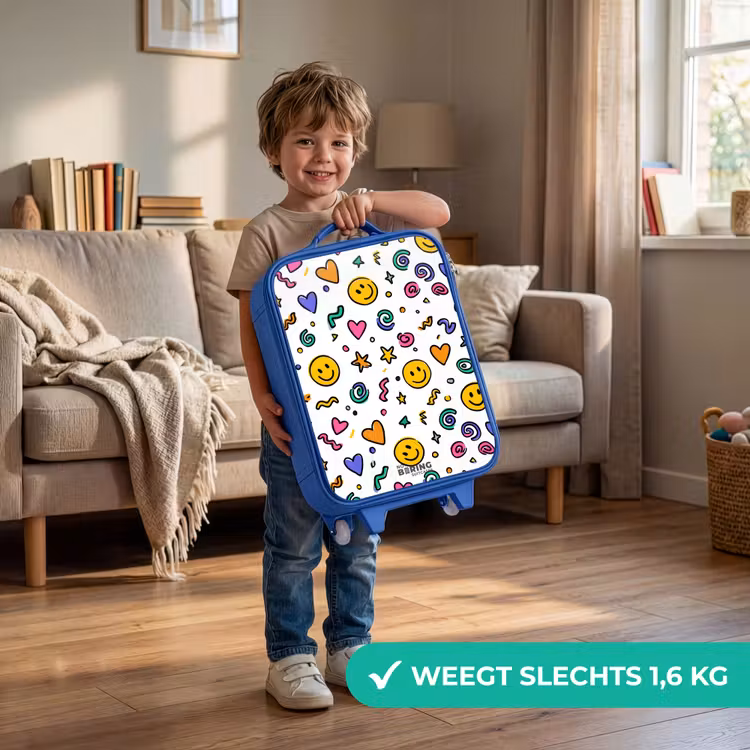 Kinderkoffer - Blauw - Smileys Patroon Spiralen Hartjes — 2
