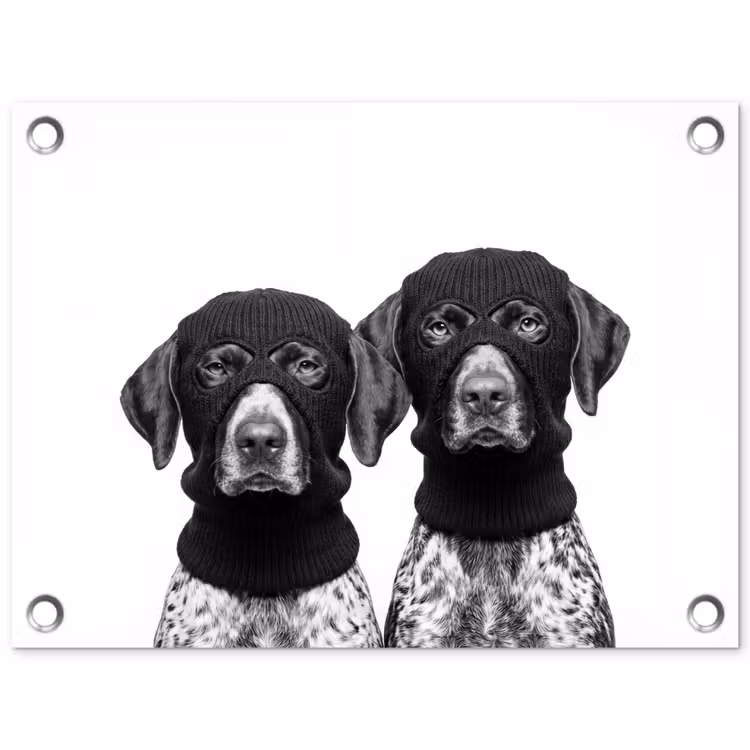 Tuinposter - Honden - Bivakmuts - Zwart - wit