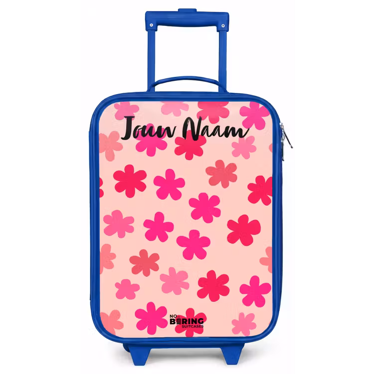 Kinderkoffer met naam - Blauw - Bloemen - Patroon - Roze — 1