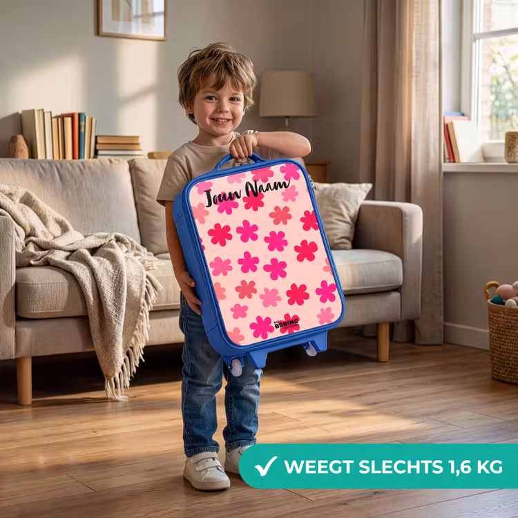 Kinderkoffer met naam - Blauw - Bloemen - Patroon - Roze — 2