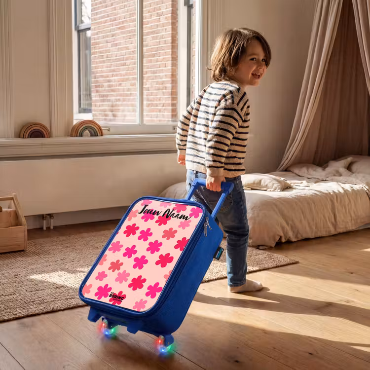 Kinderkoffer met naam - Blauw - Bloemen - Patroon - Roze — 3