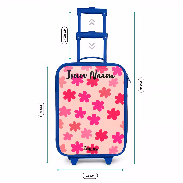 Kinderkoffer met naam - Blauw - Bloemen - Patroon - Roze — 6