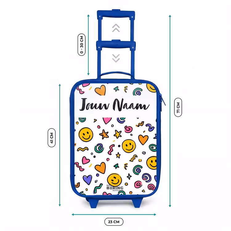 Kinderkoffer met naam - Blauw - Smileys Hartjes Sterren Patroon — 6