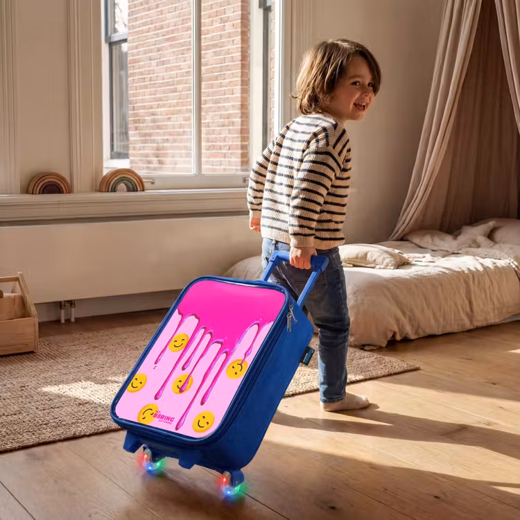 Kinderkoffer met naam - Blauw - Roze Druppende Verf Smileys — 3