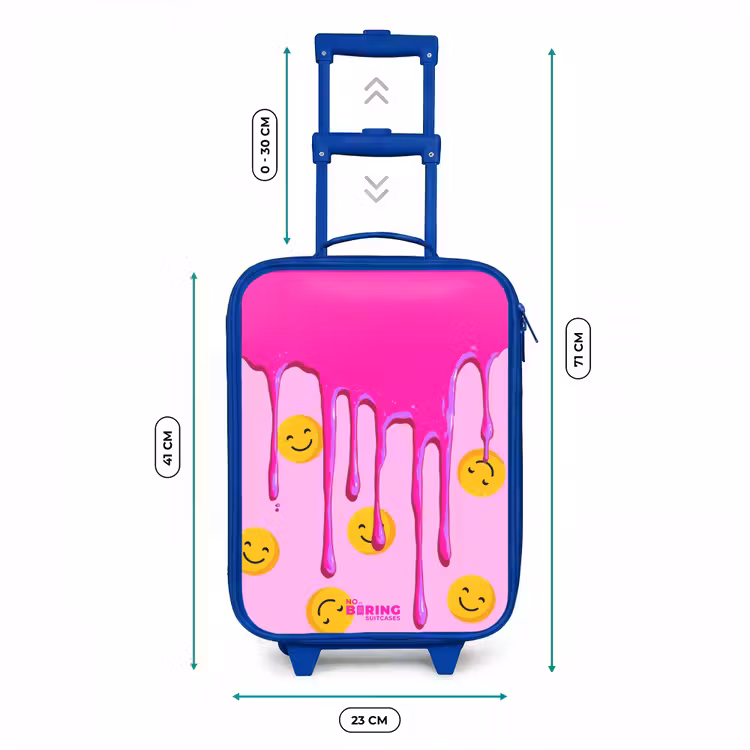 Kinderkoffer met naam - Blauw - Roze Druppende Verf Smileys — 6