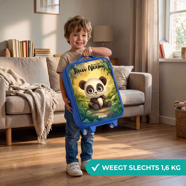 Kinderkoffer met naam - Blauw - Panda - Bamboebos - Groen — 2