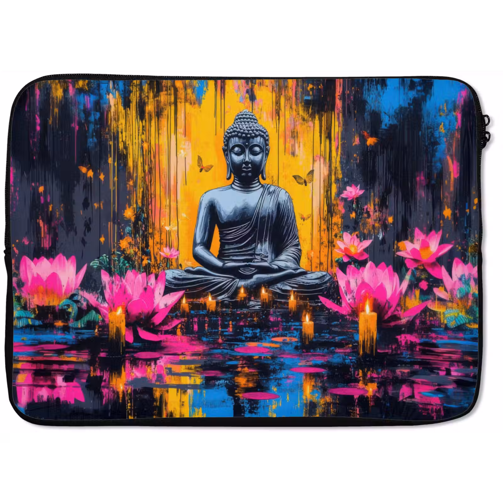 Laptophoes - Buddha - Bloemen - Kaarsen - Geel — 1