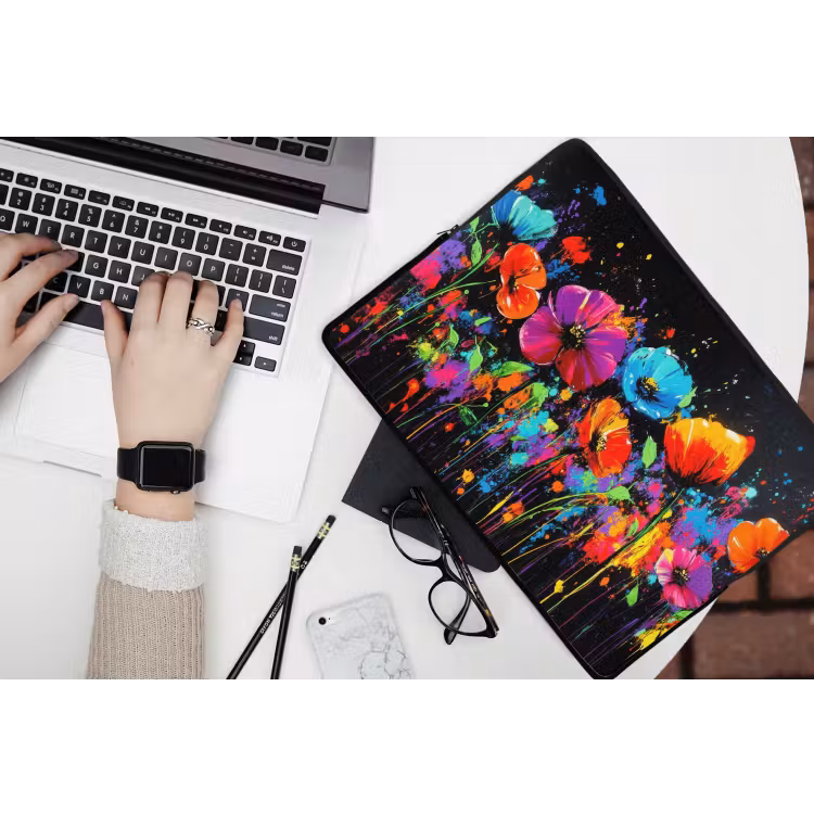 Laptophoes - Bloemen - Kleurrijk - Spetters — 3