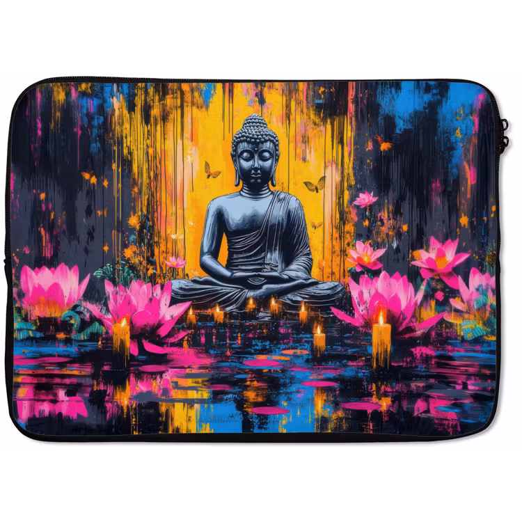 Laptophoes - Buddha - Bloemen - Kaarsen - Geel — 1