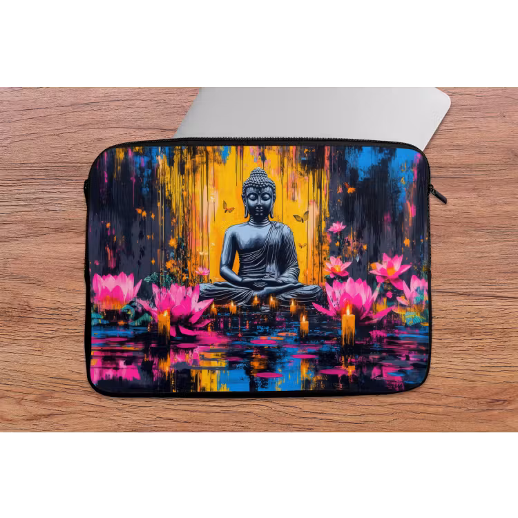 Laptophoes - Buddha - Bloemen - Kaarsen - Geel — 2