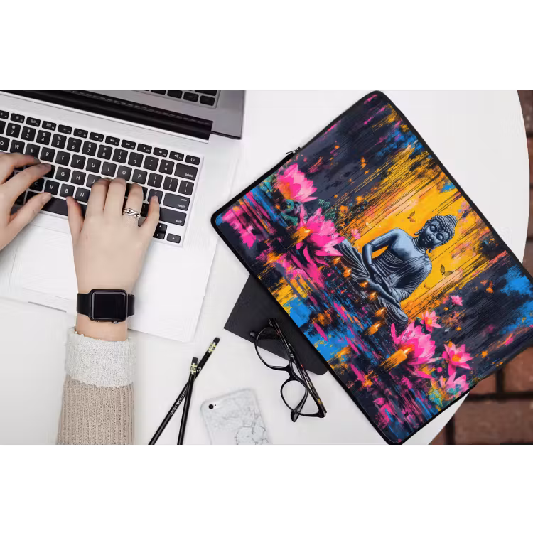 Laptophoes - Buddha - Bloemen - Kaarsen - Geel — 3