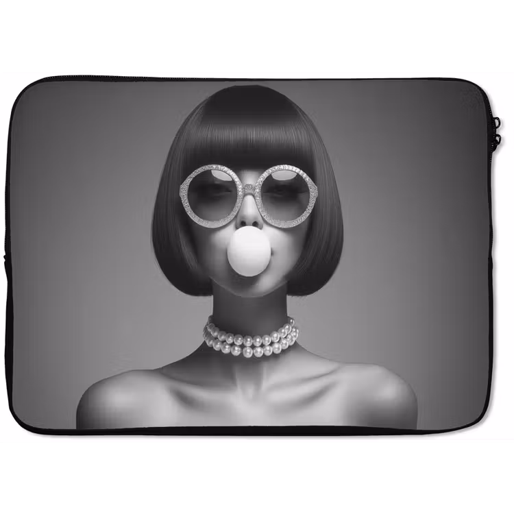 Laptophoes - Vrouw - Zwart Wit - Ketting - Zonnebril — 1