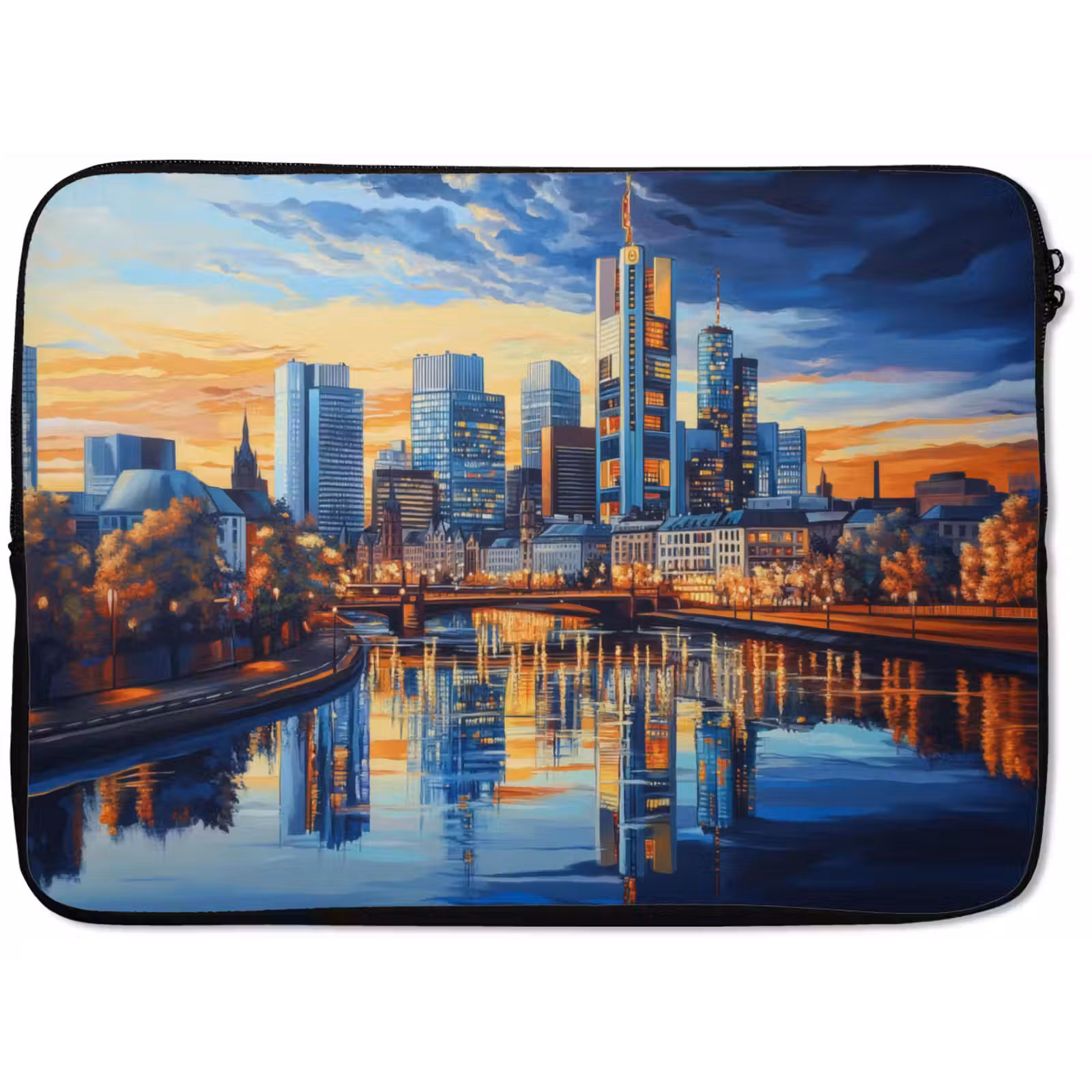 Laptophoes - Zonsondergang Frankfurt - Stad - Skyline - Water — 1