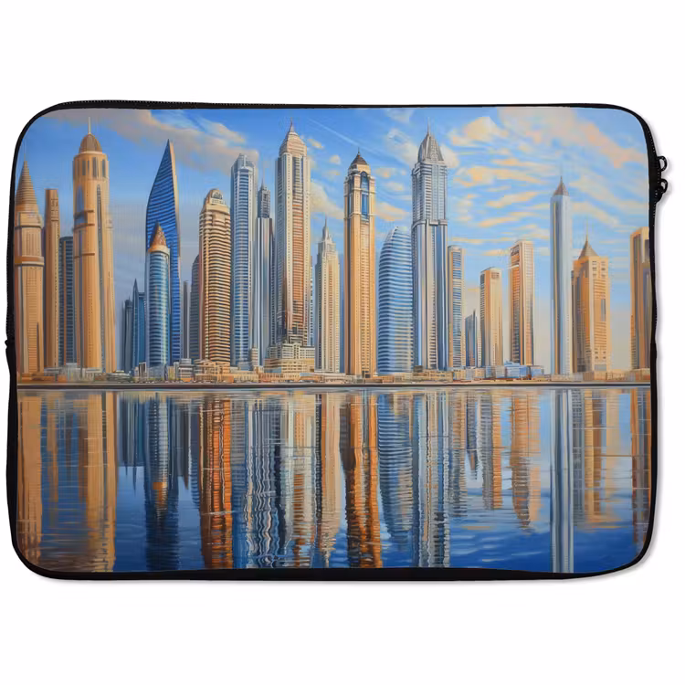 Laptophoes - Skyline - Wolkenkrabbers - Water - Blauw — 1