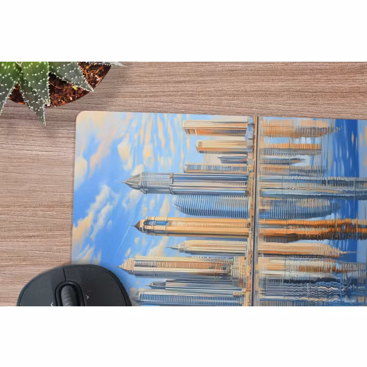 Muismat - Skyline - Wolkenkrabbers - Water - Blauw — 5