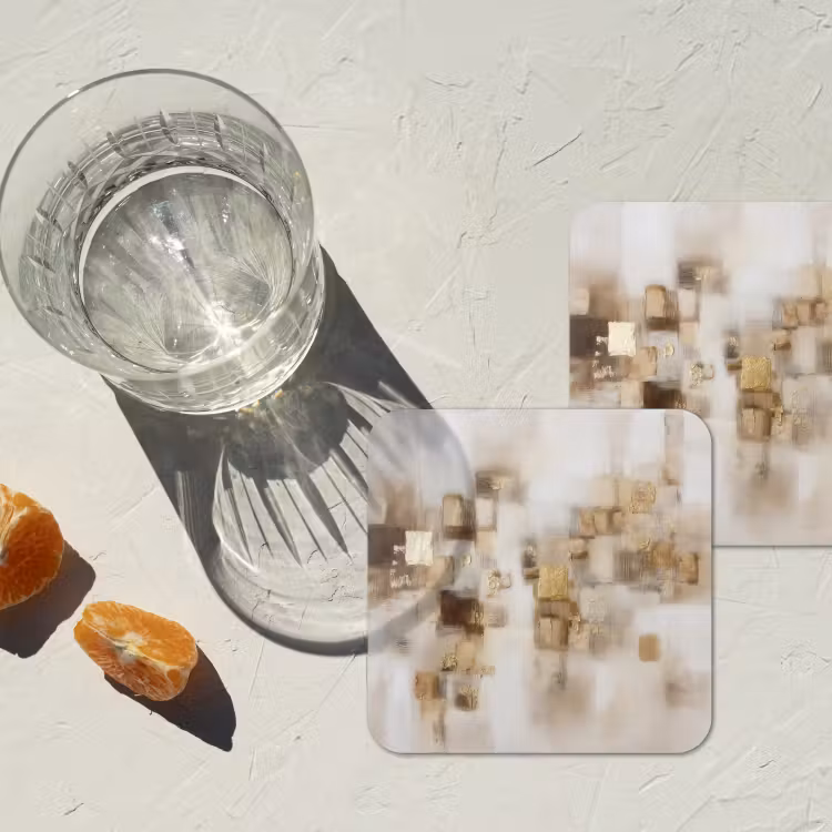 Onderzetter​ - Abstracte Vierkanten Beige Goud — 2