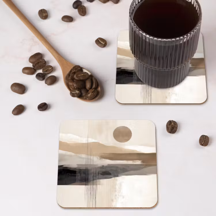 Onderzetter​ - Abstract Landschap met Zon Beige — 4