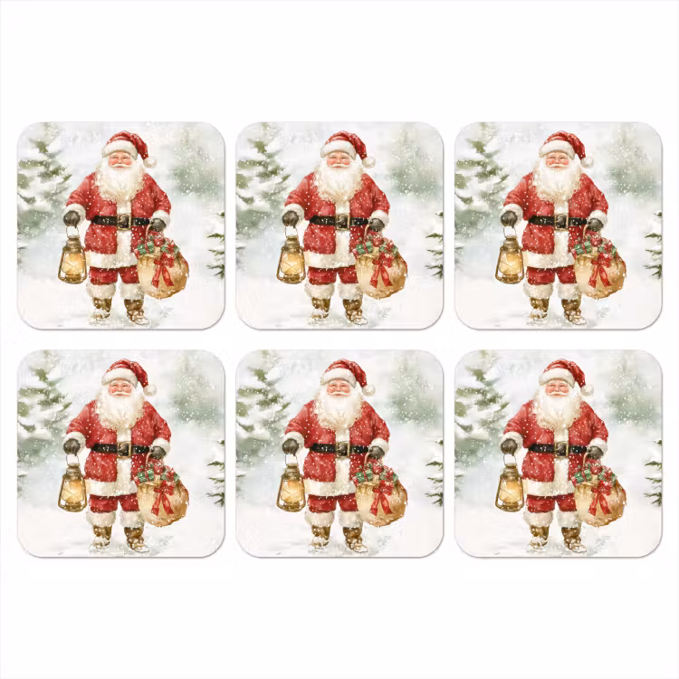 Onderzetter​ - Kerstman met Lantaarn Aquarel