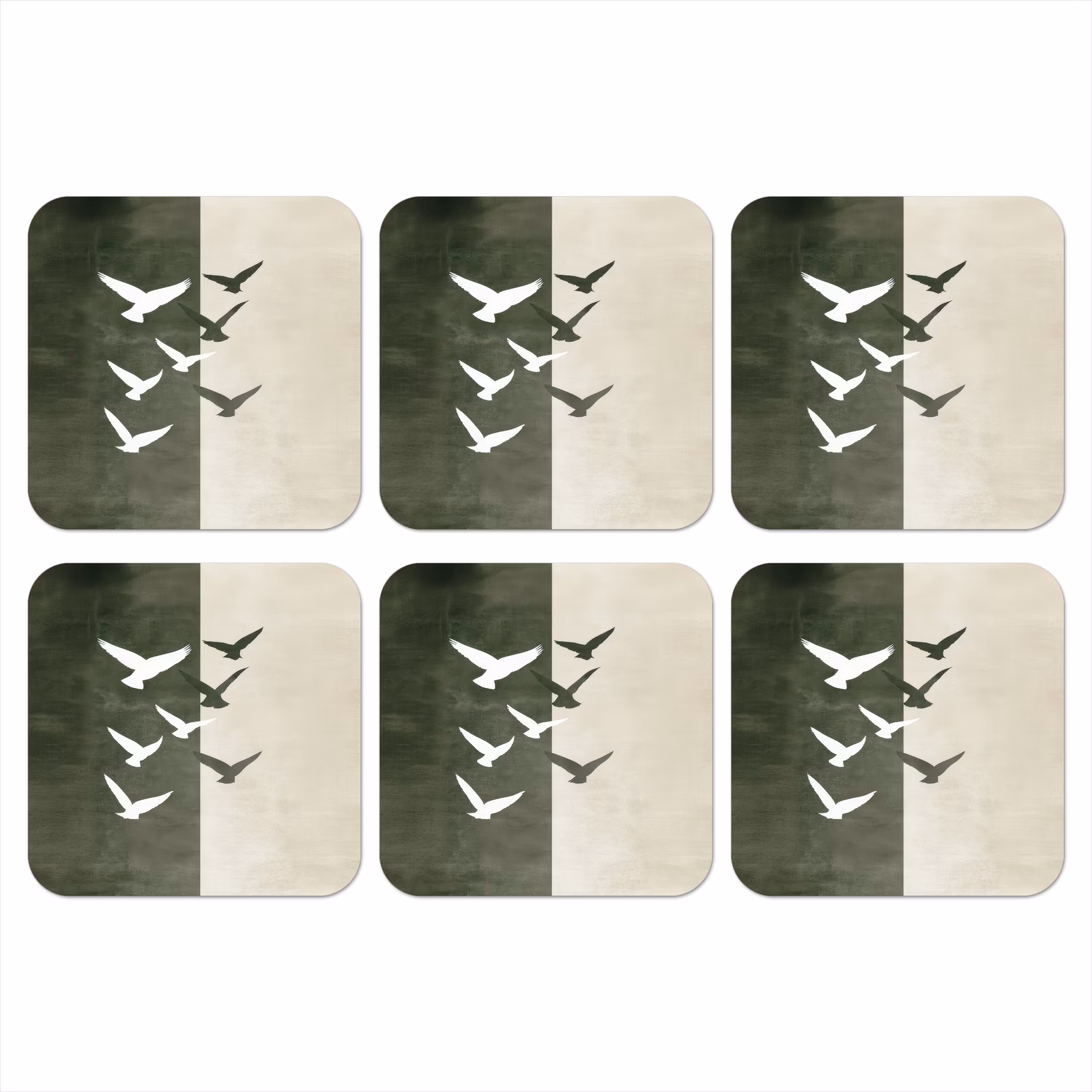 Onderzetter​ - Vliegende Vogels Olijfgroen Beige — 1