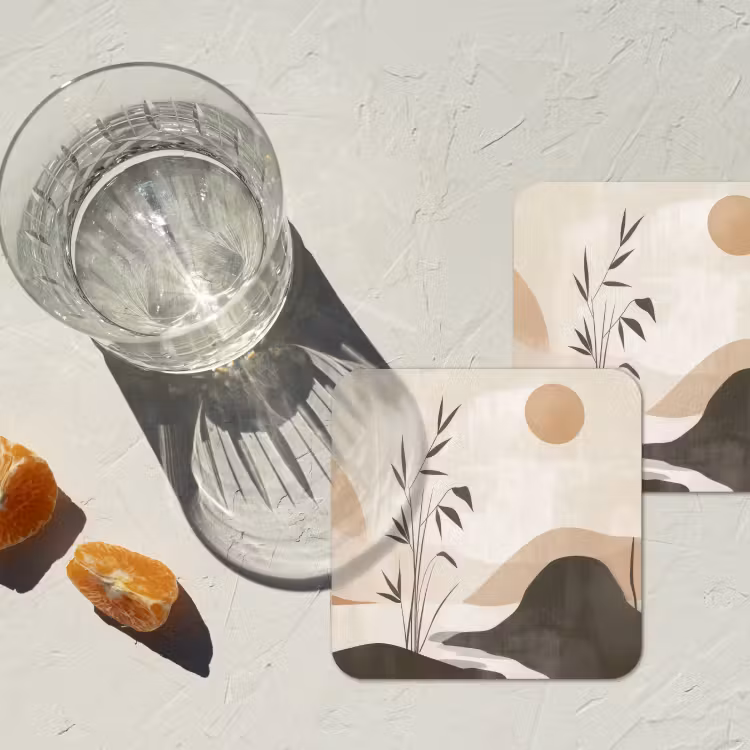 Onderzetter​ - Abstract Landschap Bamboe Beige — 2