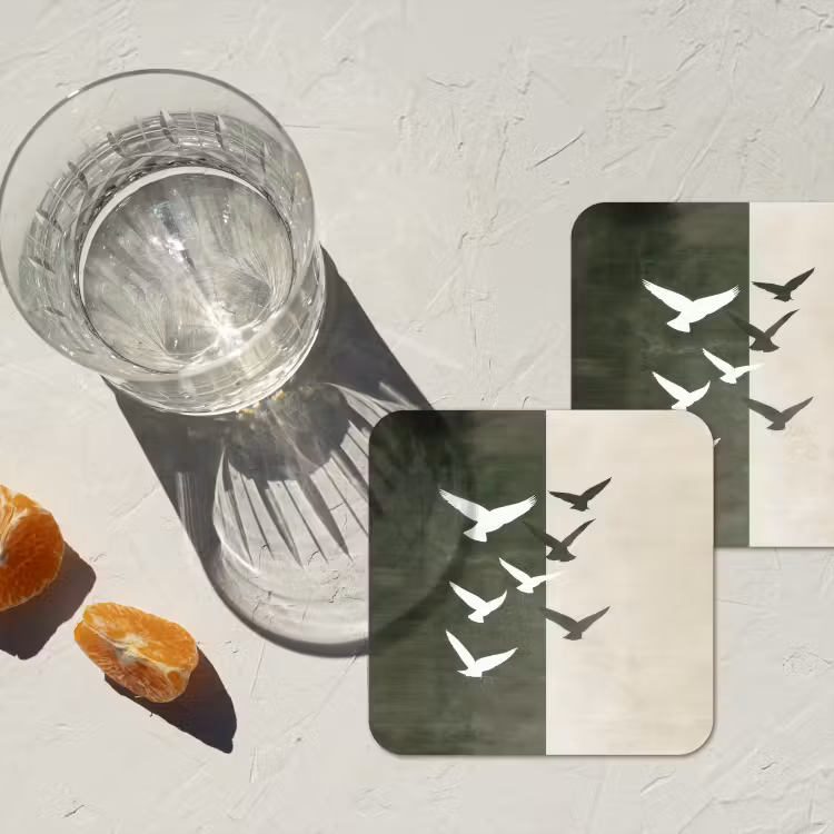 Onderzetter​ - Vliegende Vogels Olijfgroen Beige — 2