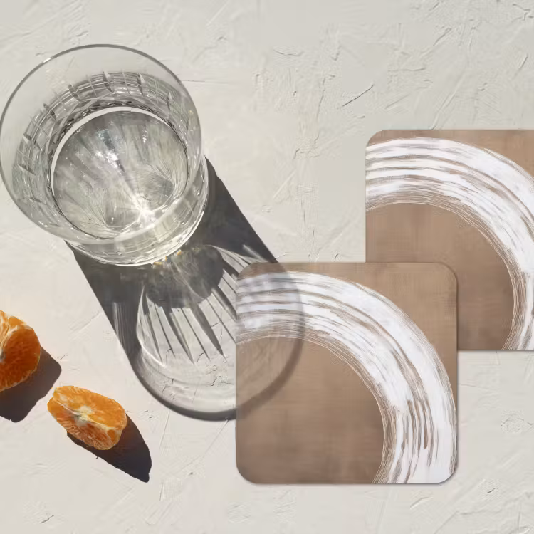 Onderzetter​ - Penseelstreek Cirkel Wit Taupe — 2