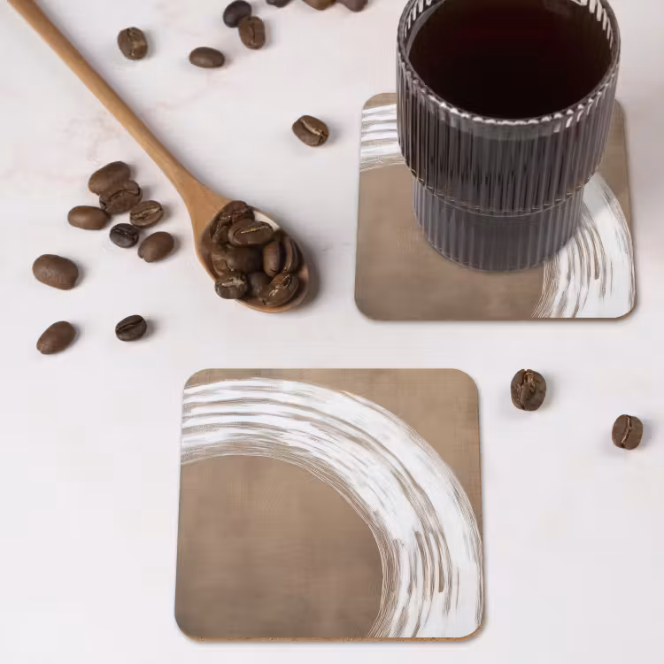 Onderzetter​ - Penseelstreek Cirkel Wit Taupe — 4