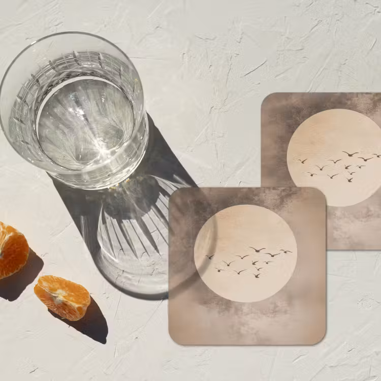 Onderzetter​ - Vogels voor Maan Beige — 2