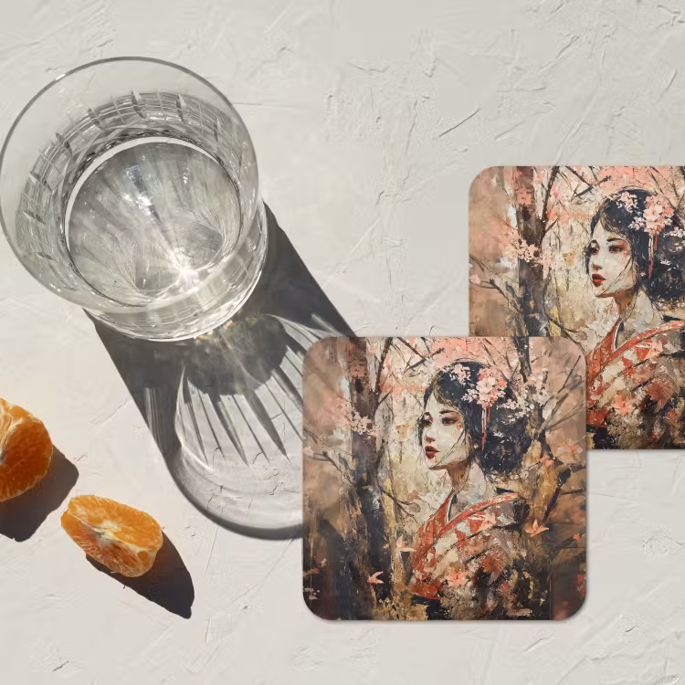 Onderzetter​ - Kimono - Vrouw - kersenbomen — 2