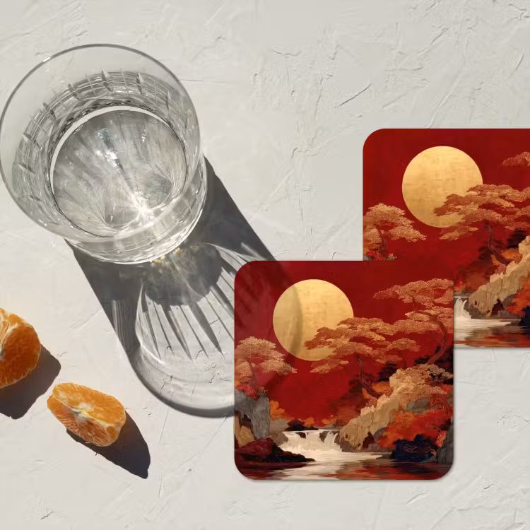 Onderzetter - Volle maan - Landschap - Waterval — 2