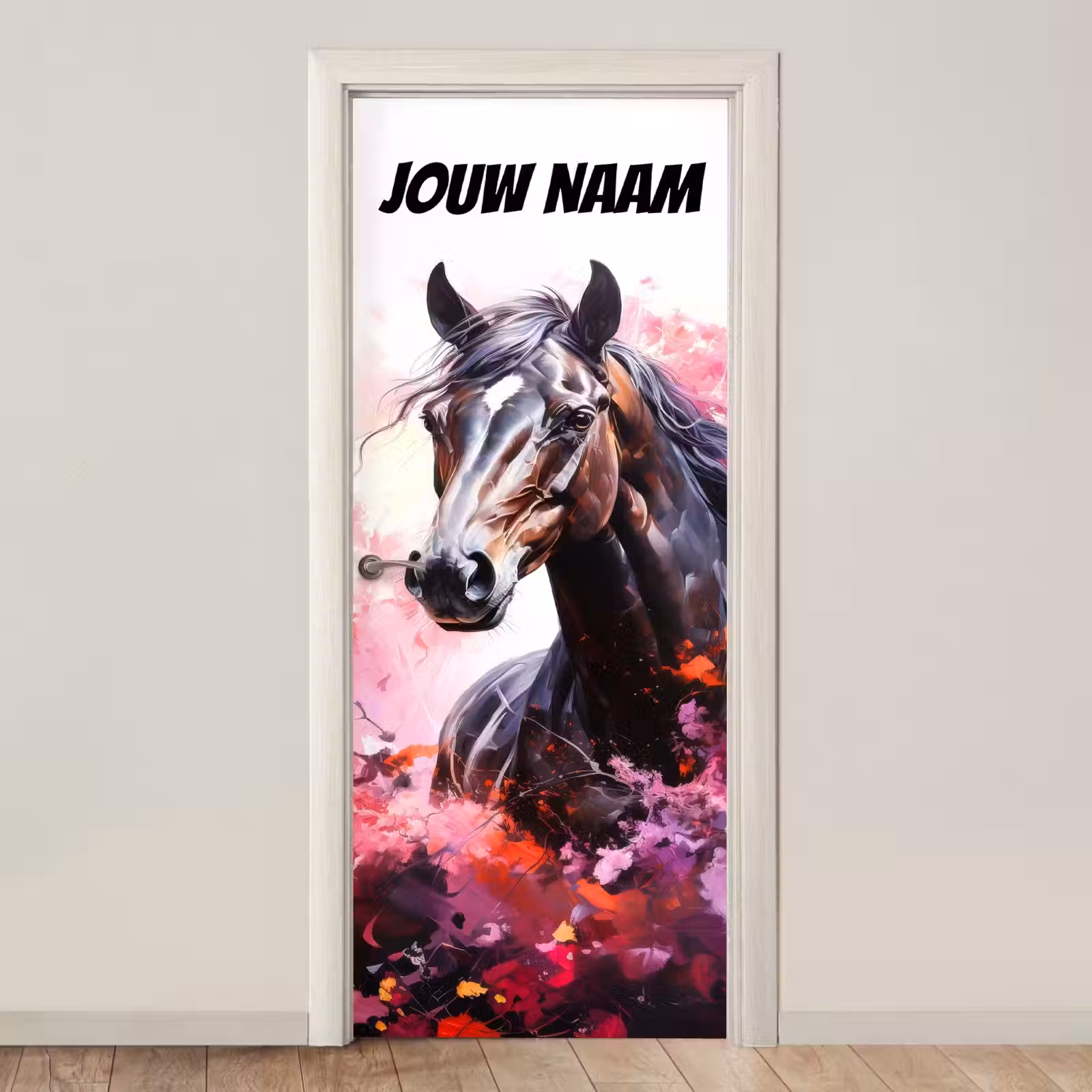 Deursticker met naam - Paard - Illustratie - Roze — 1