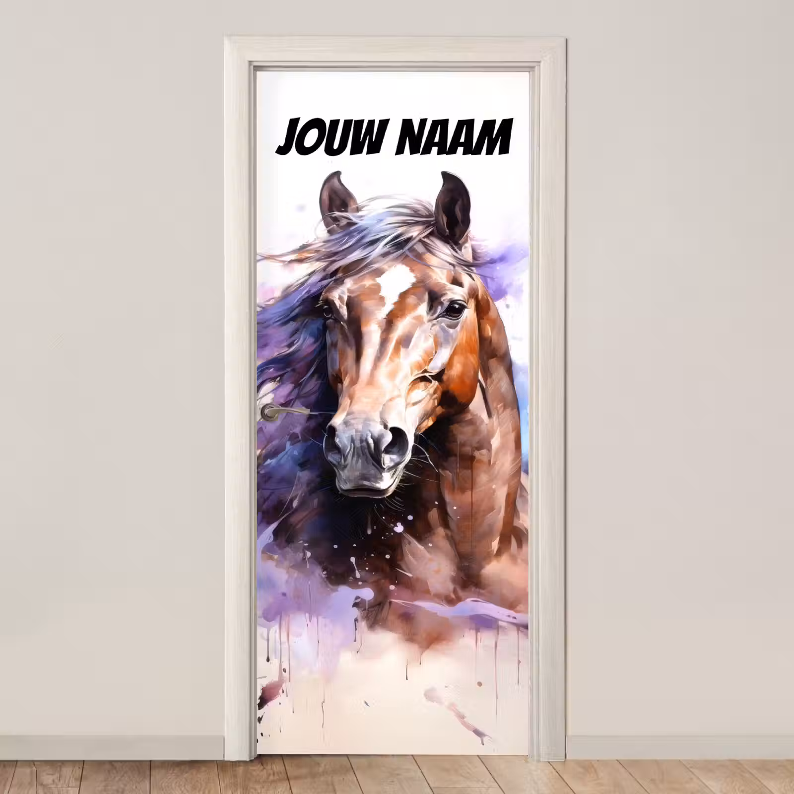 Deursticker met naam - Illustratie - Paard - Kleurrijk — 1
