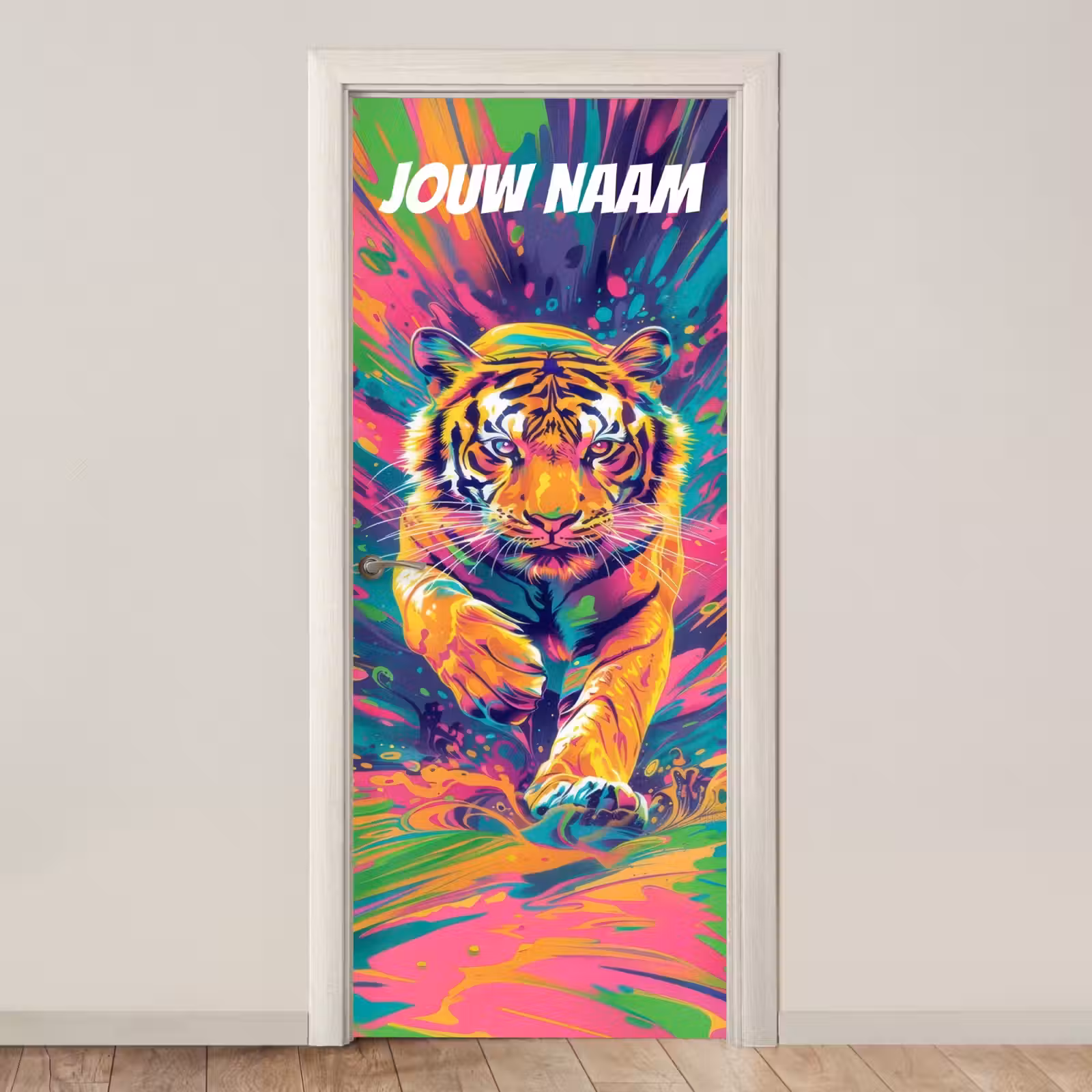 Deursticker met naam - Tijger - Illustratie - Kleurrijk — 1