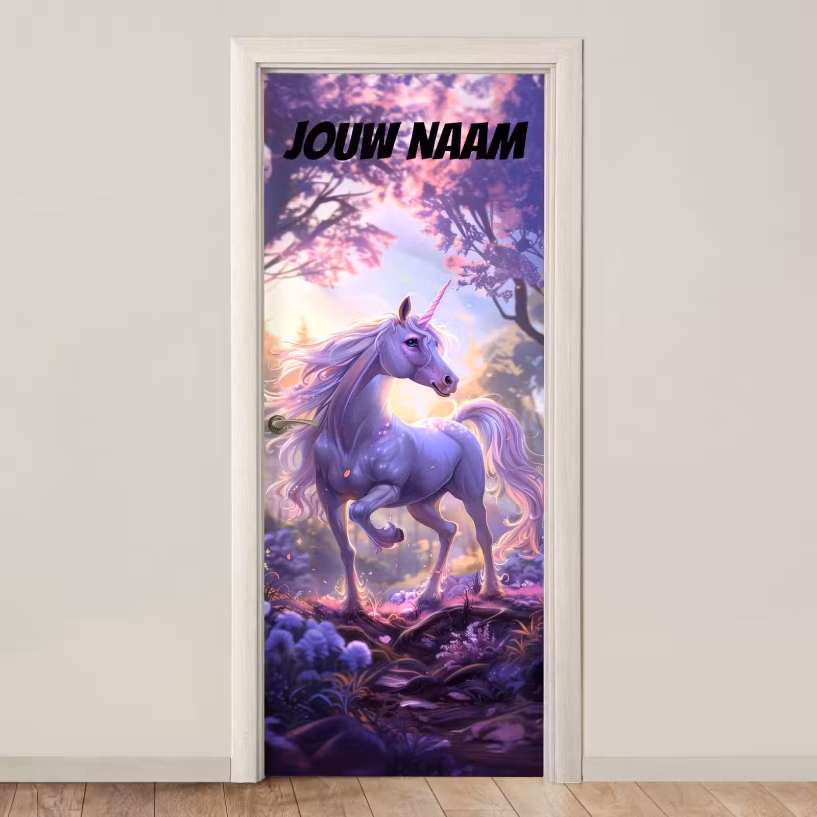 Deursticker met naam - Eenhoorn - Bos - Paars — 1